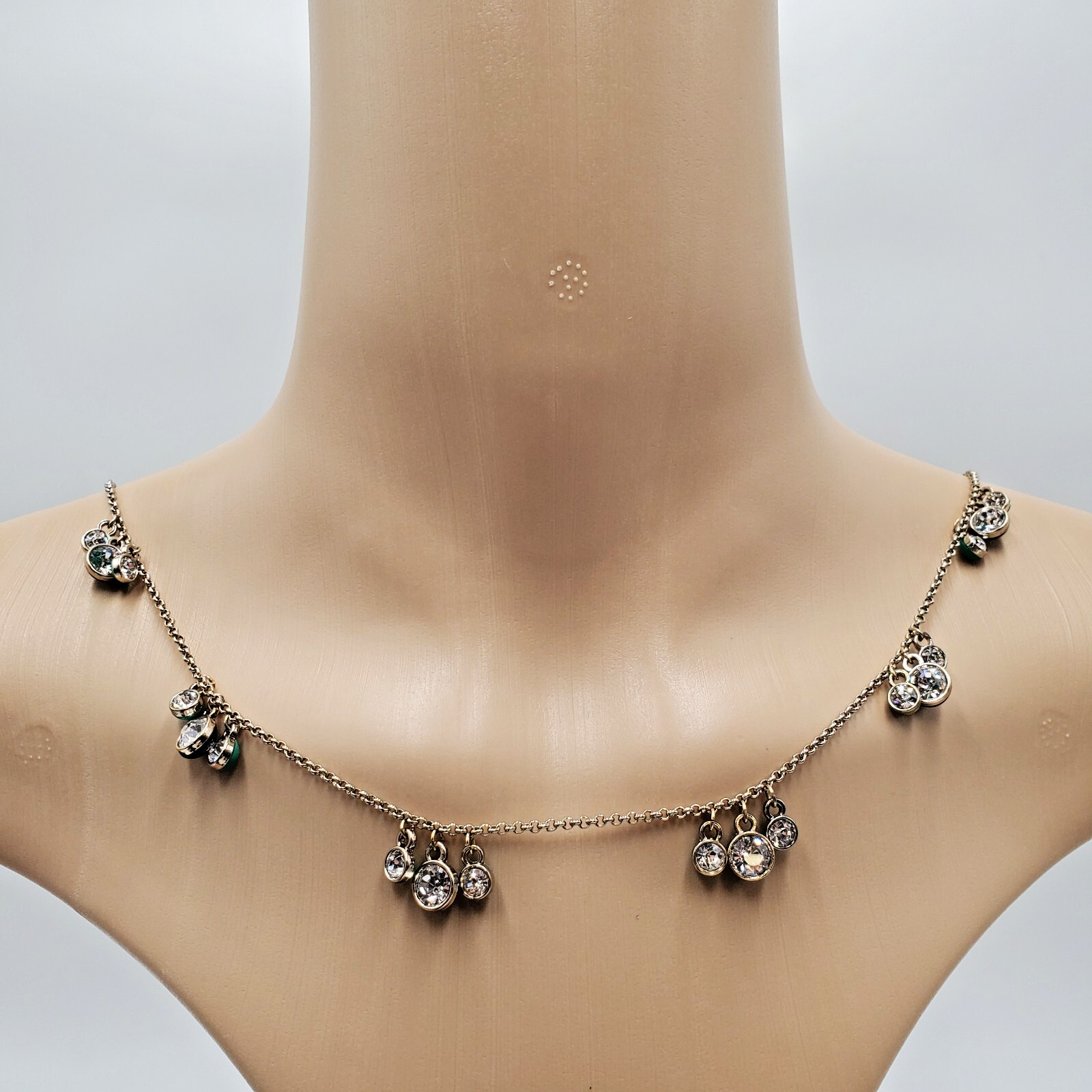 Ann Taylor Reversible Station Necklace 30in Silver Tone Clear Crystal Blue Green