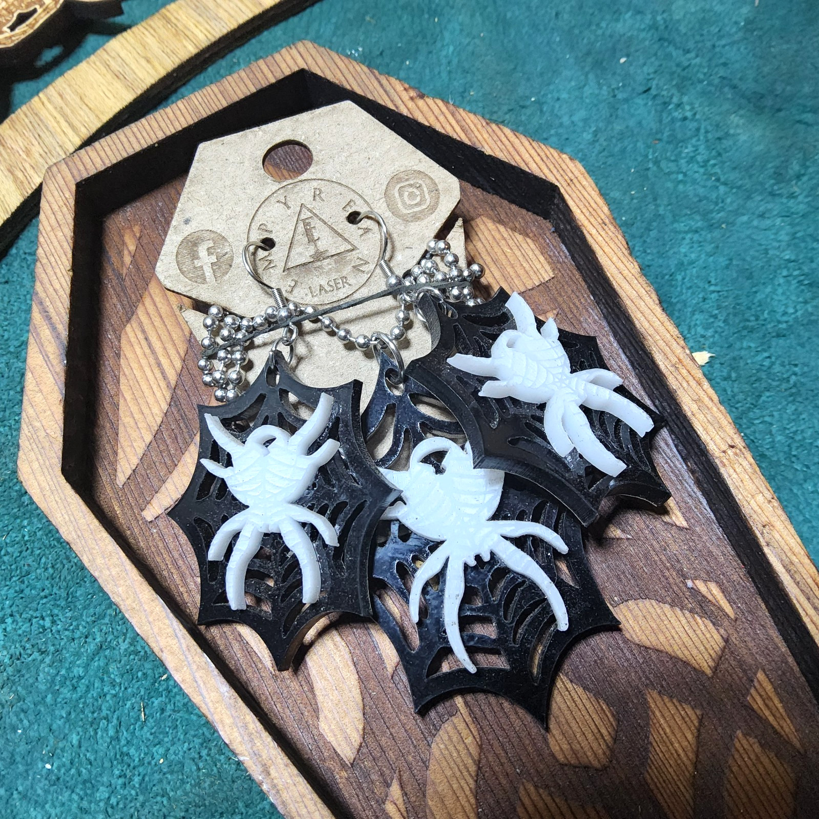 spiders webs earrings laser cut necklace set goth horror style art decor punk