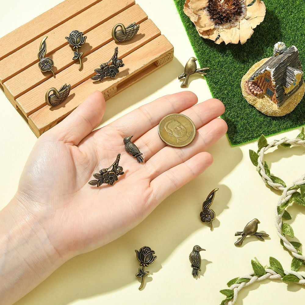 12pcs Zinc Alloy Lapel Pin Back Antique Bronze Brooches for Clothes Backpack DIY