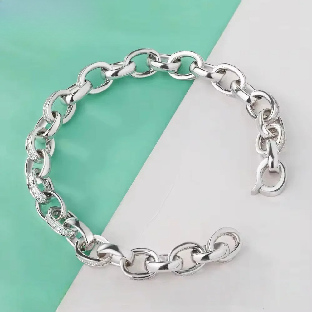 1.2mm Moissanite 925 Sterling Silver Buckle Bracelet for Unisex Hip-hop Jewelry