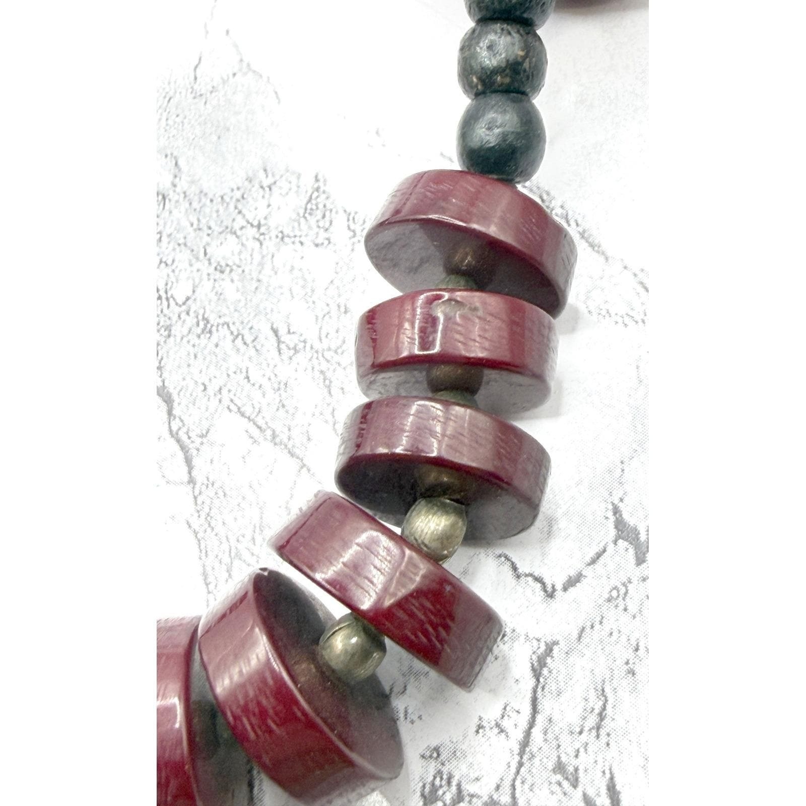 Chunky Burgundy Red Beaded Statement Necklace 24″ Large 27mm Bead