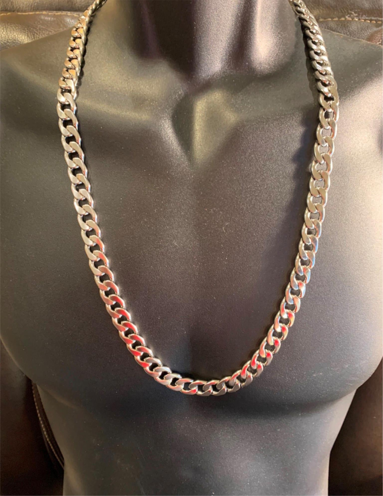 84 INCH MENS 12 MM STAINLESS STEEL SILVER PLATED CUBAN CURB CHAIN- USA SELLER