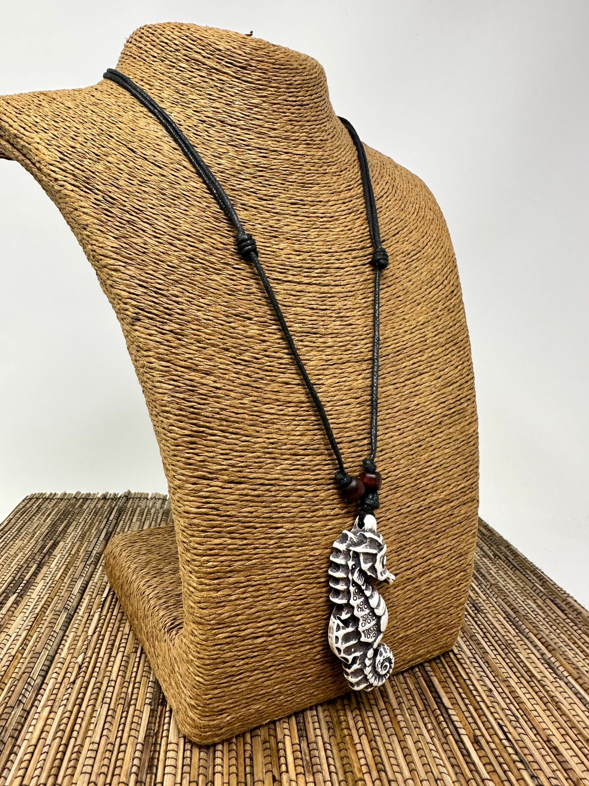 White Seahorse Necklace Adjustable 18-36 Unisex Sea Life Pendant Ocean Beach
