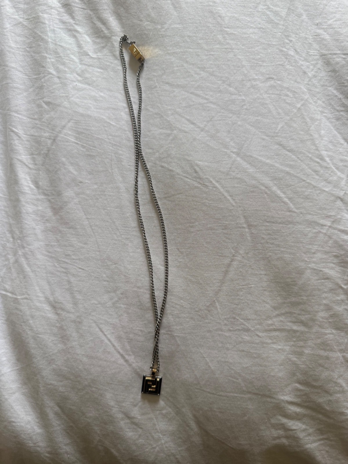 Fendi Silver Gold Tone Metal Pendant Necklace 23.6 in