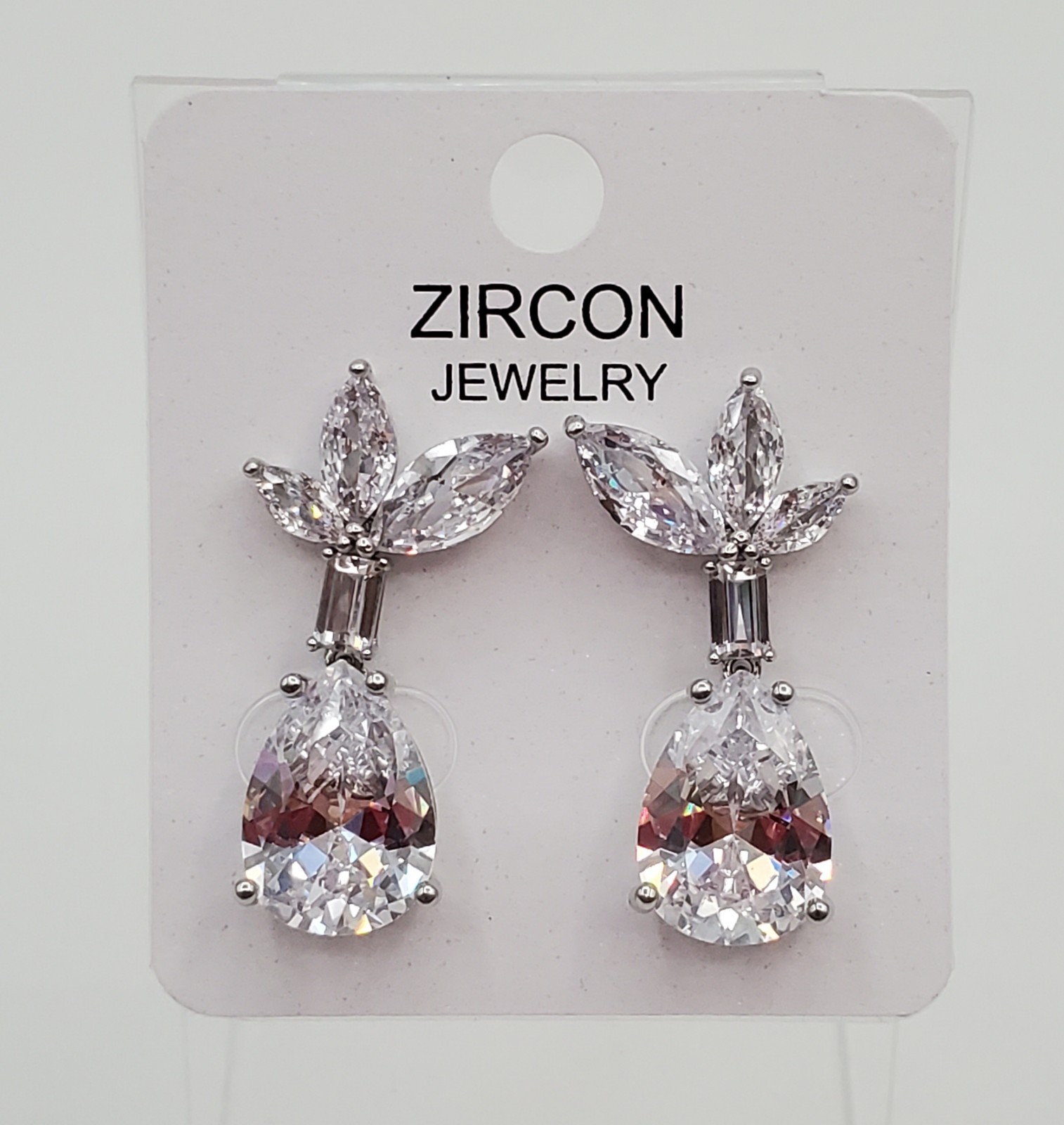 Zircon Jewelry Earrings 1in Silver Tone Brilliant Teardrop Marquise CZ Formal