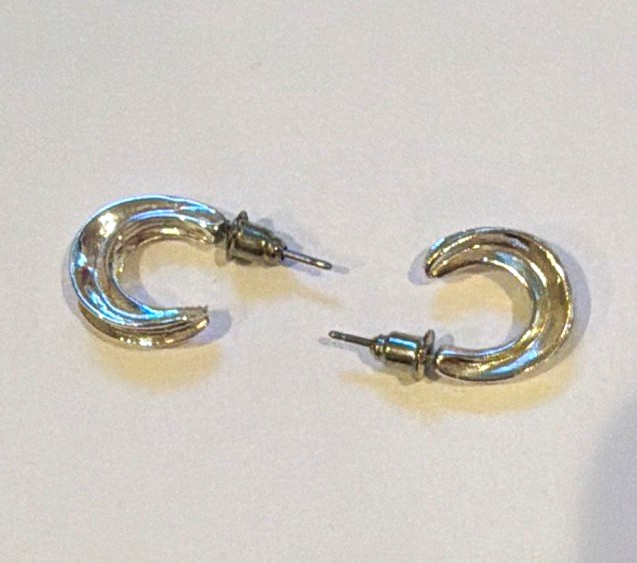 Silver Tone Crescent Hoop Earrings, Metal, Push Back Closure, Pair
