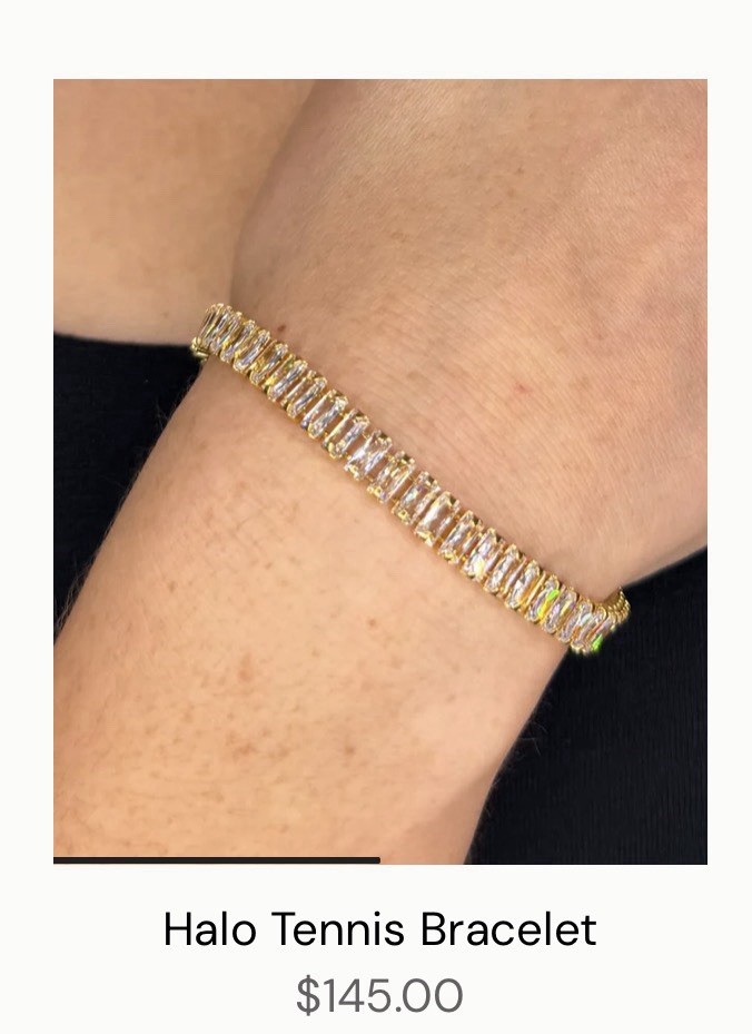 Oshena Halo Tennis Bracelet Gold Clear Channel-Set Rectangular Stones