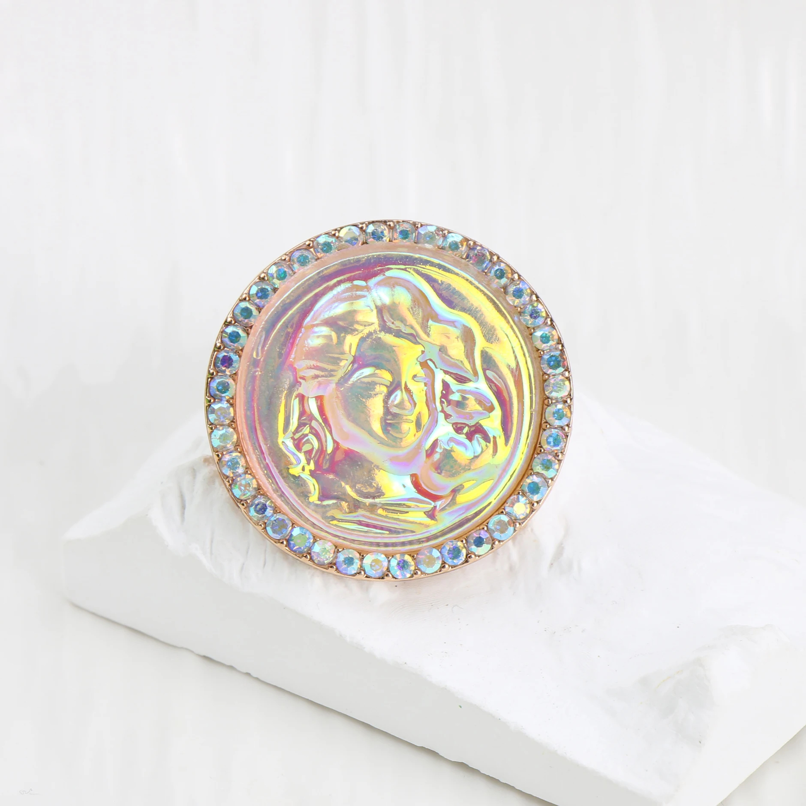 Vintage Rhinestone Lovely Pink Shiny Brooch Delicately Embossed Pin for Women