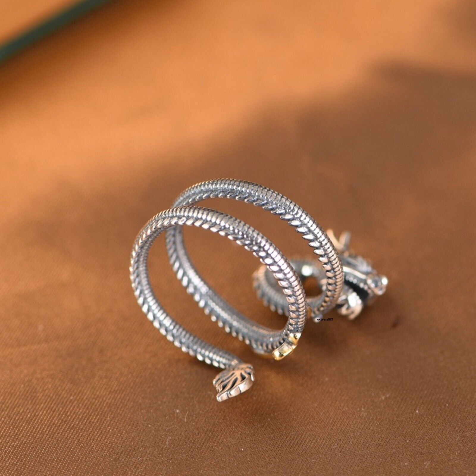 Real Solid 925 Sterling Silver Men Women Gift Lucky Carved Flame Dragon Ring