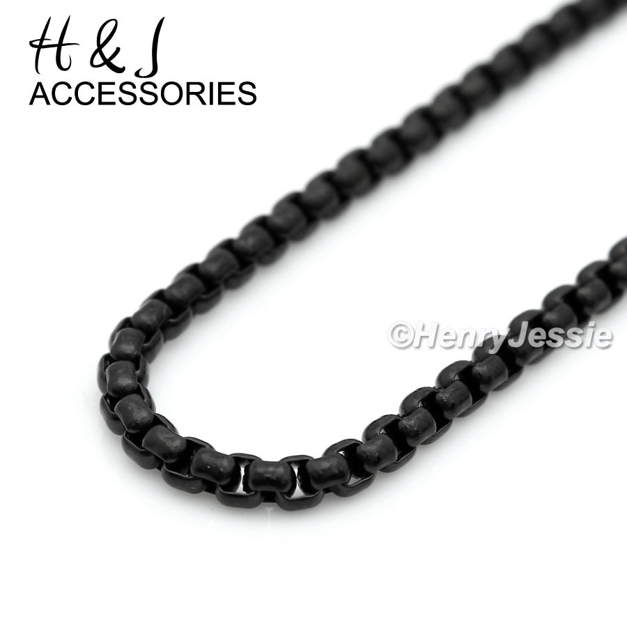 16″-30″MEN Stainless Steel 2mm Black Plated Box Chain Ankh Cross Pendant*ABP112