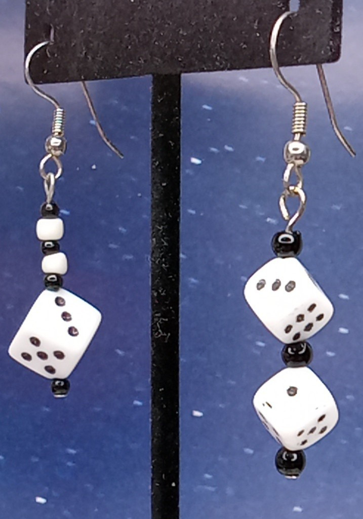 White Die Dice Pierced Earrings