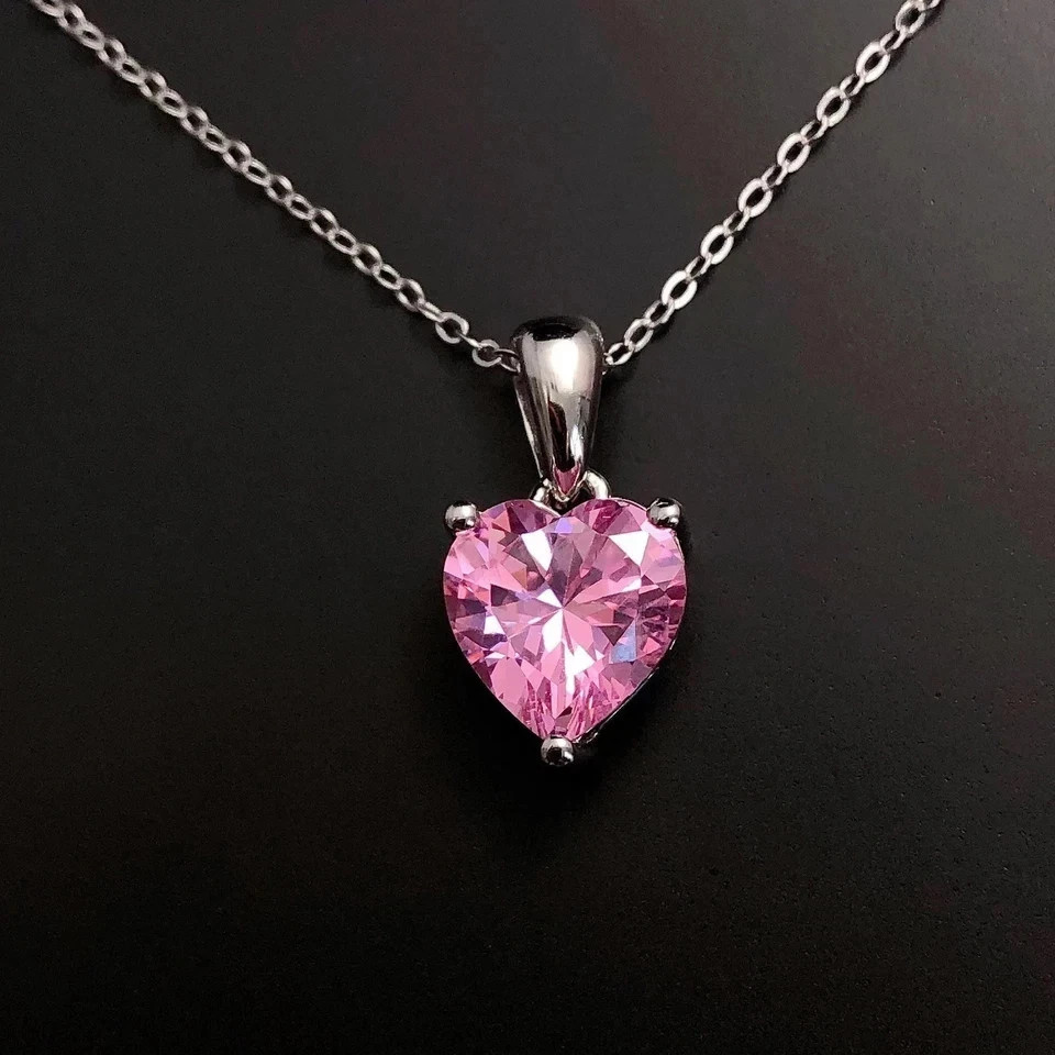 2Ct Heart-Cut Pink Sapphire Lab Created Women’s Pendant 14K White Gold Plated