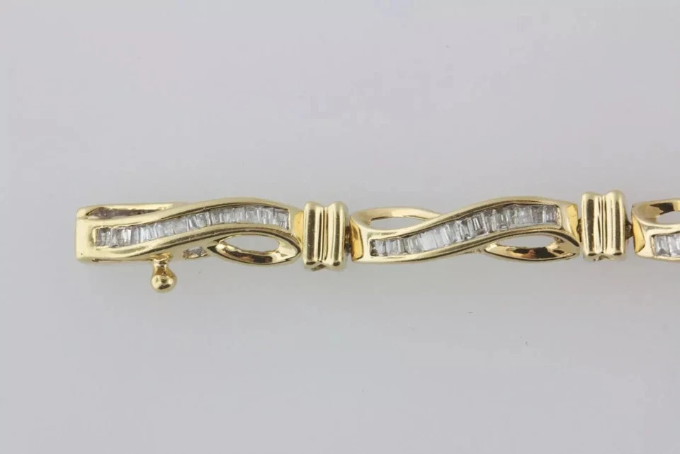 7CT Baguette Cut Simulated Diamond Unisex Tennis Bracelet 14k Yellow Gold Plated
