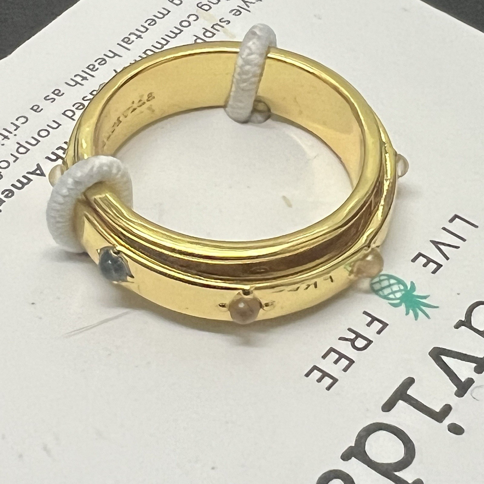 Puravida Mental Health Awareness Fidget spin Ring 9 10 NEW Gold tone Band stones