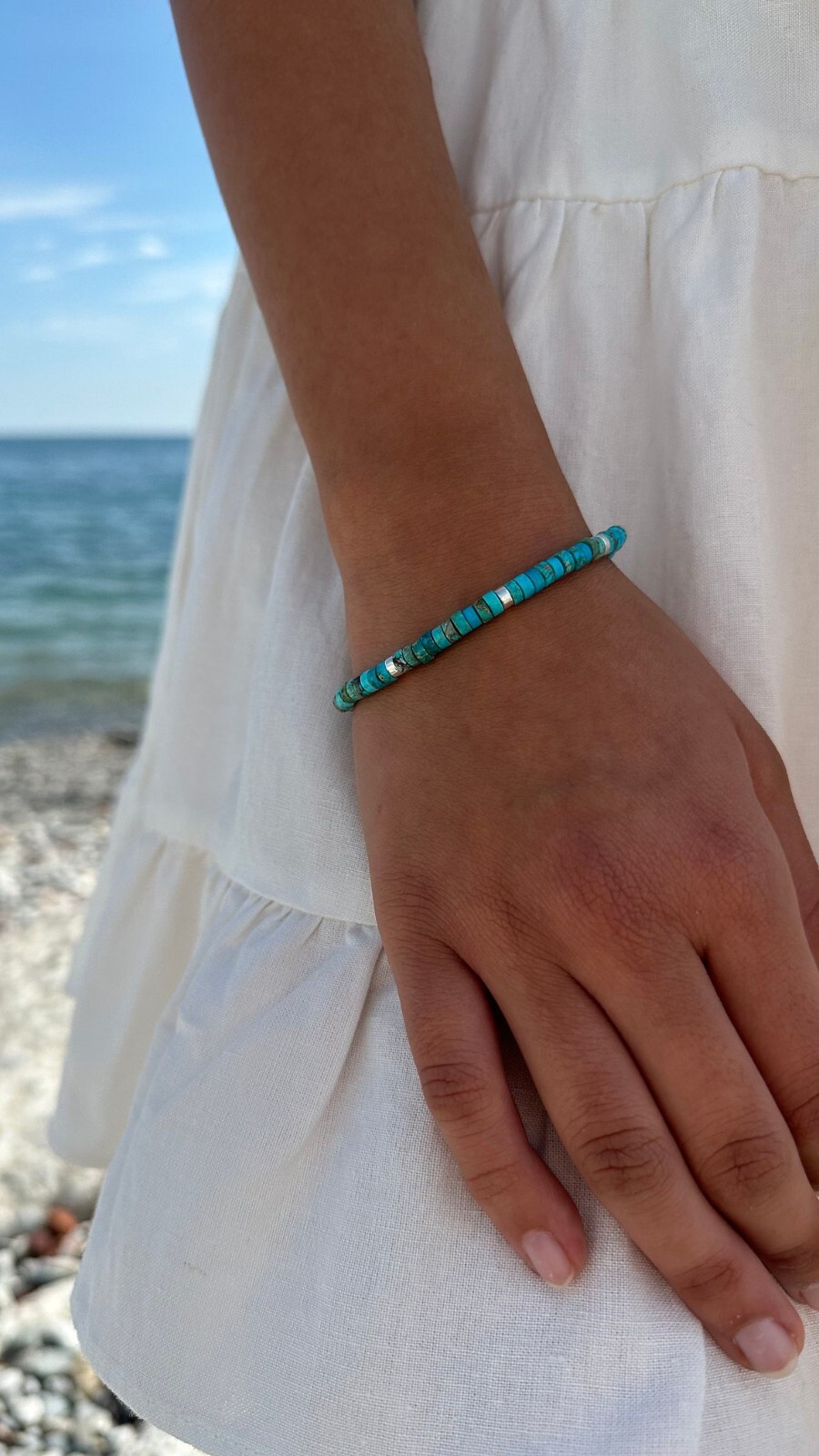 Natural Turquoise Blue Sea Stone Dainty Bracelet Blue Gemstone Bracelet Handmade