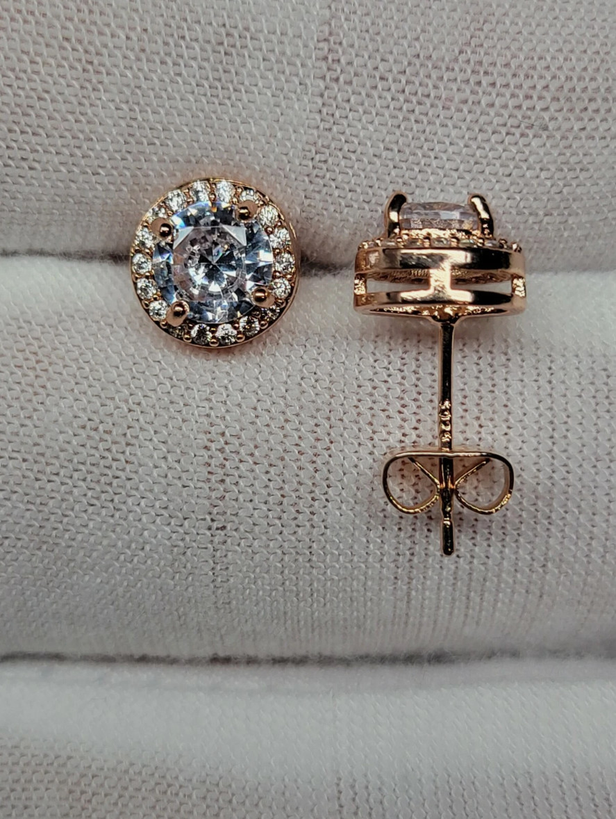 Rose Gold Plated Stud Earrings With Cubic Zirconia Unisex, Women, Men