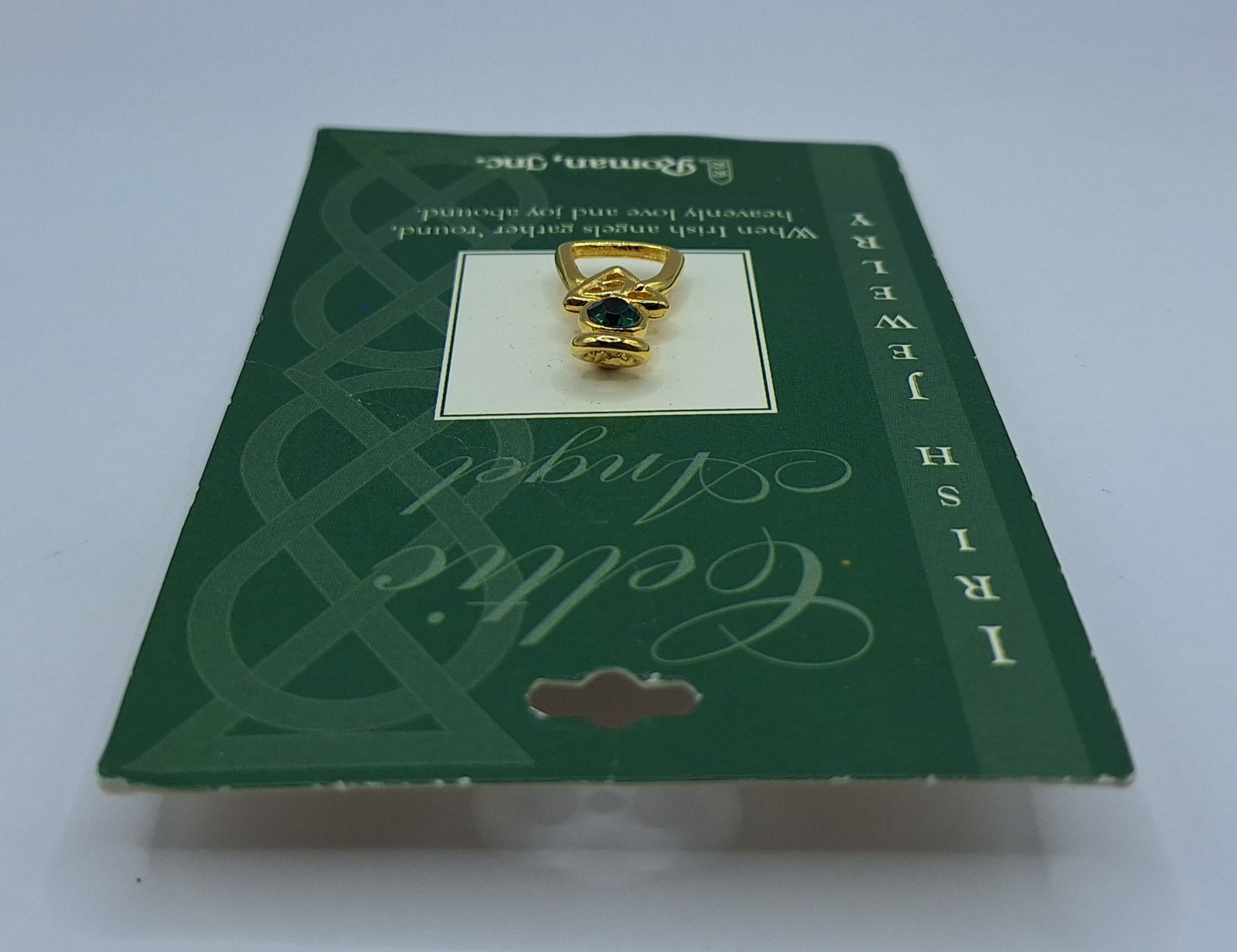 Roman Inc. Celtic Angel Irish Jewelry Pin Green Emerald Celtic Knot Angel NEW