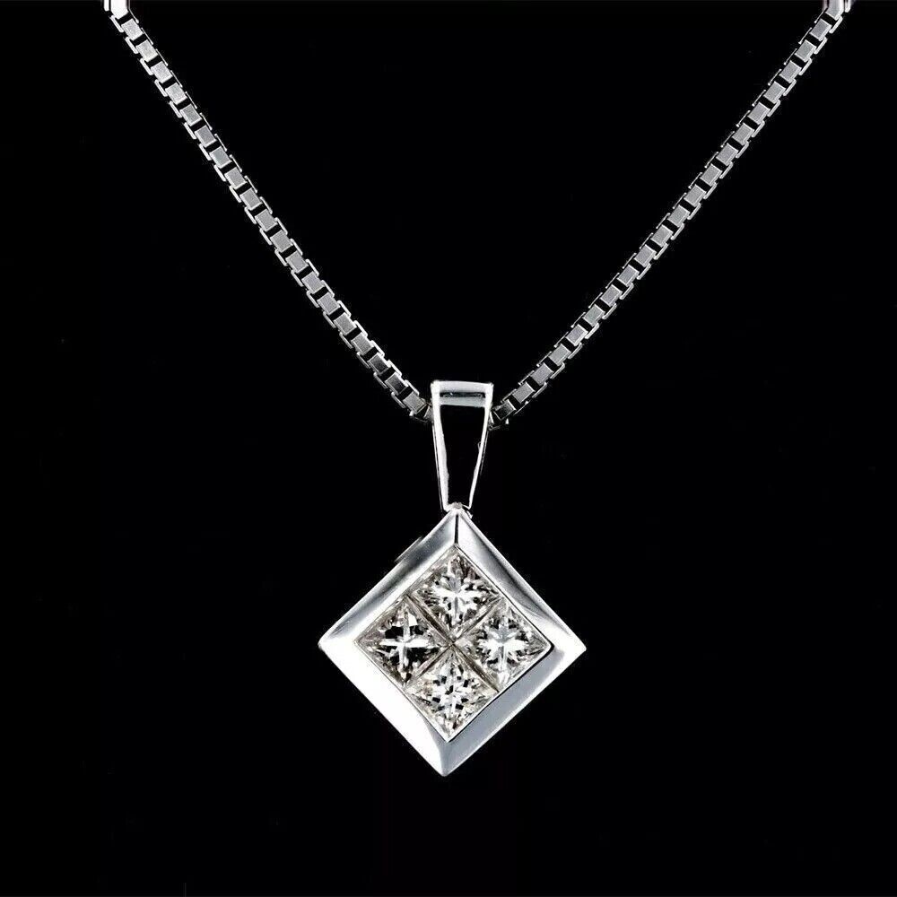 Princess Cut Simulated Diamond Stunning Square Pendant In 14K White Gold Plated