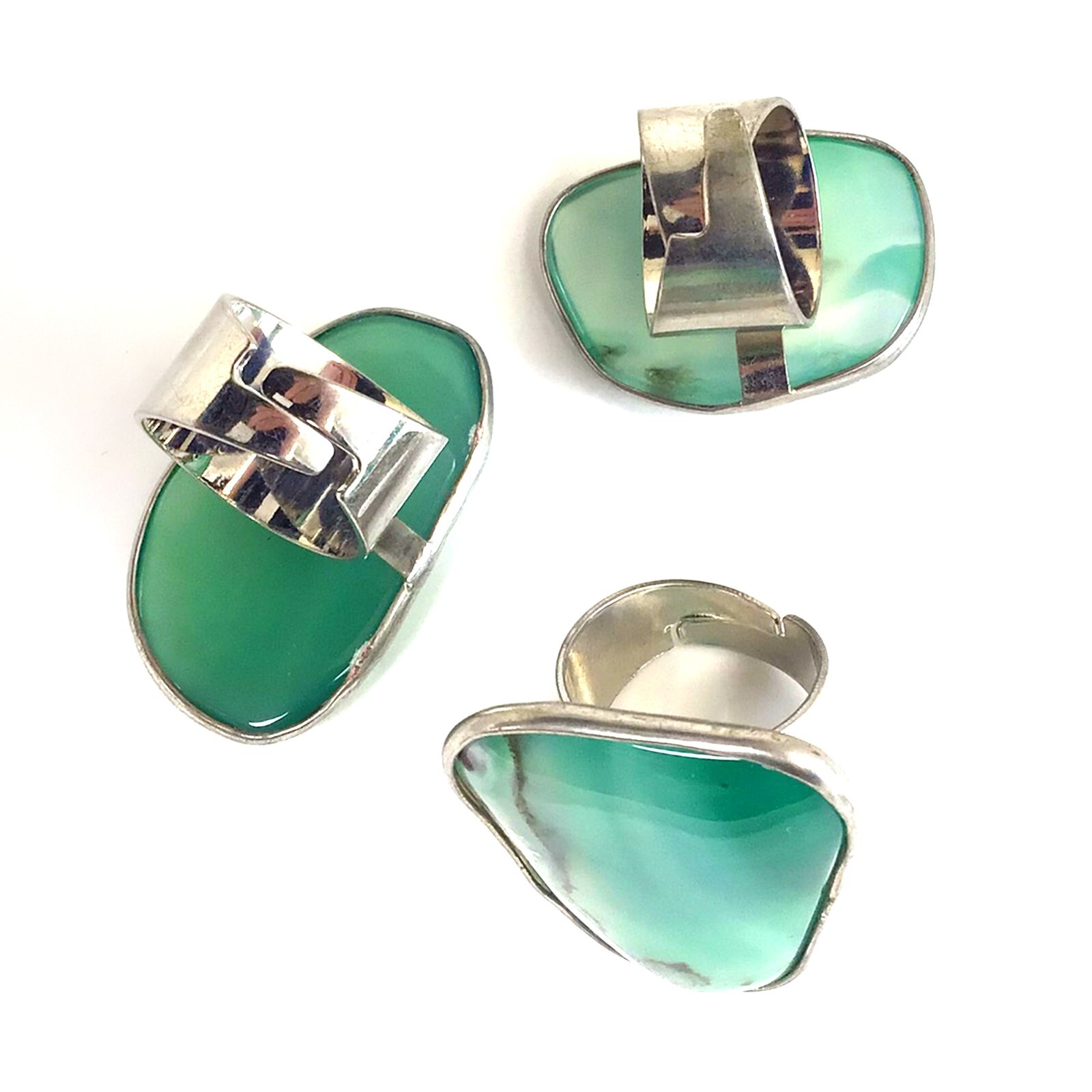 Green Agate Natural Agate Adjustable Ring Agate Freeform Silver Plated Ring Gift