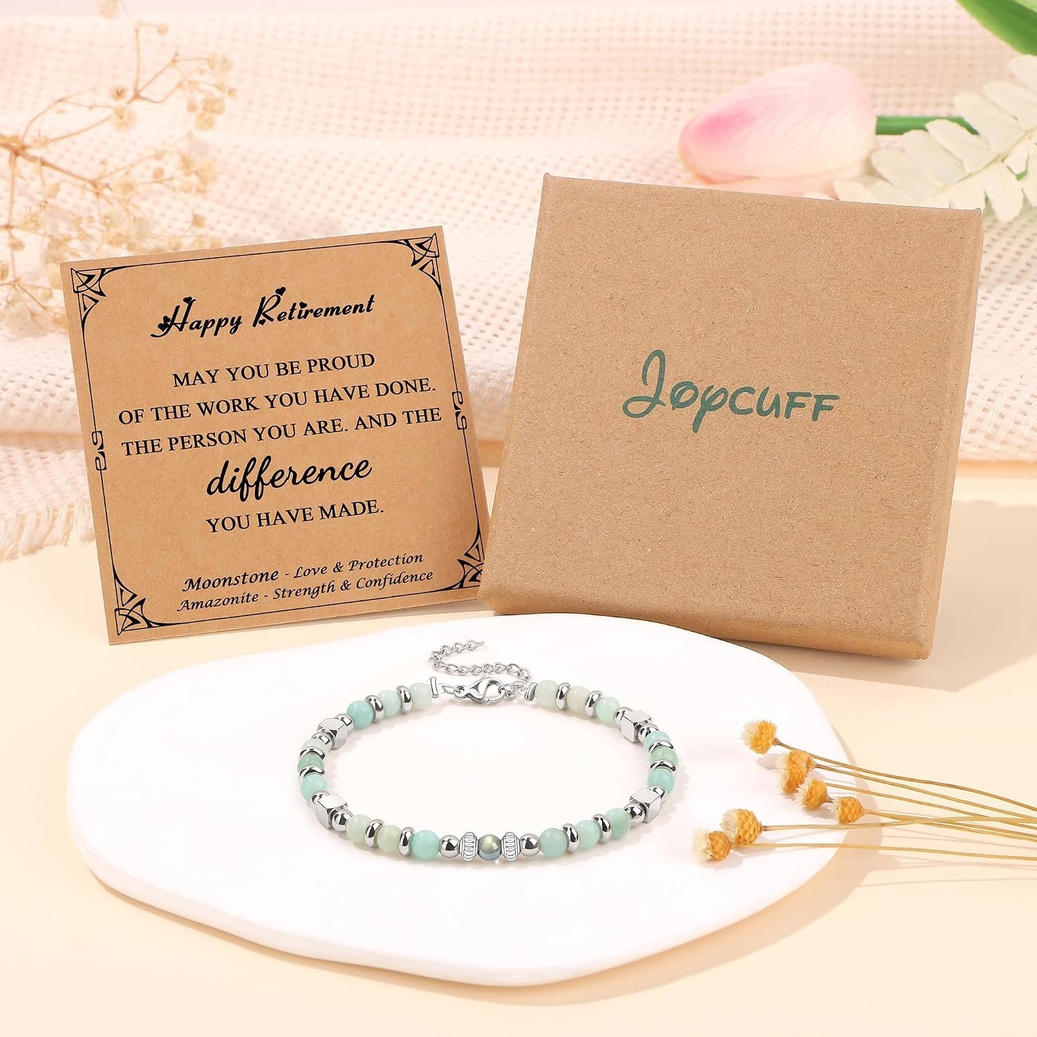 Adjustable Cuff Bracelet with Amazonite & Moonstone – Perfect for Any Occasion