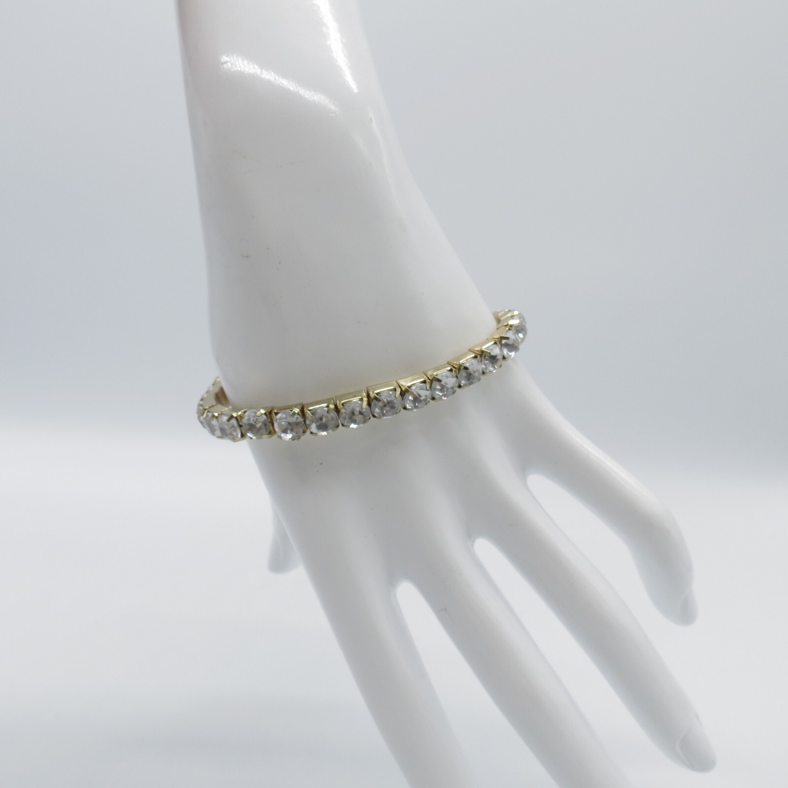 Rhinestone Stretch Bracelet Gold Tone Simple Everyday Wear 7.5″ *