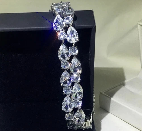 14k White Gold Plated Tennis Bracelet made Simulated Diamond 6.5” Elegant Gift