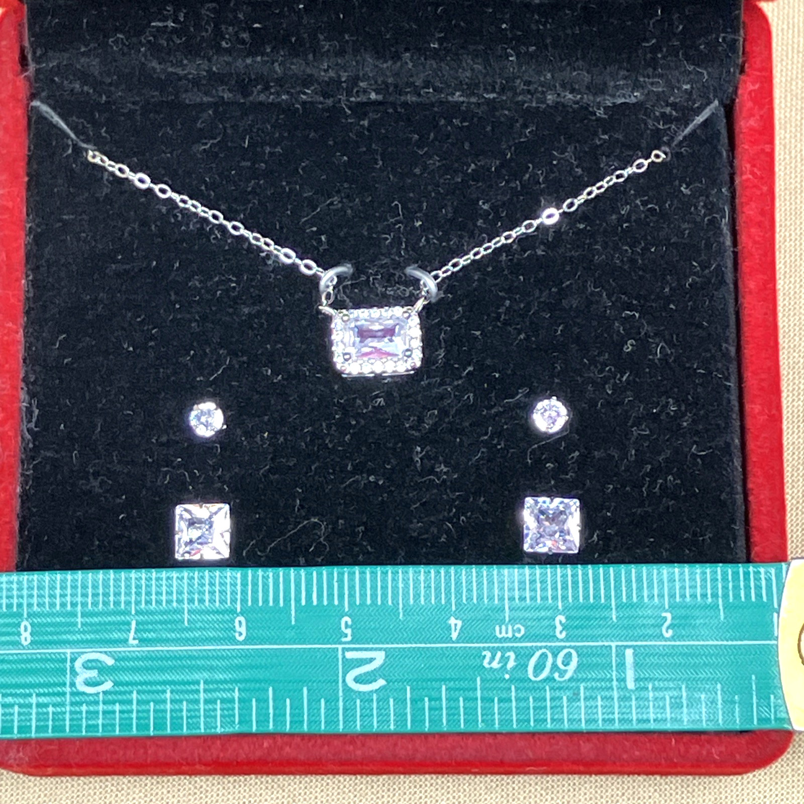 Giani Bernini CZ Emerald Halo Necklace & Stud Earrings Set 925 Silver NIB $50