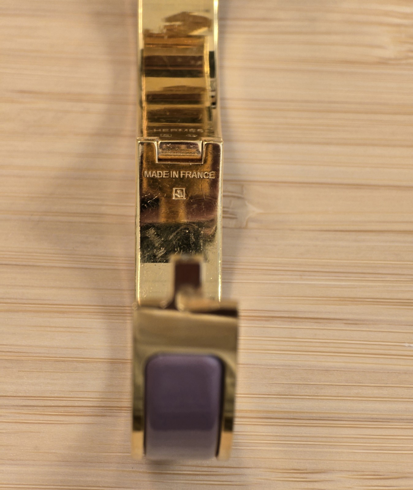 Hermes Clic H Gold-Plated Bangle Bracelet Lavender Enamel Made in France