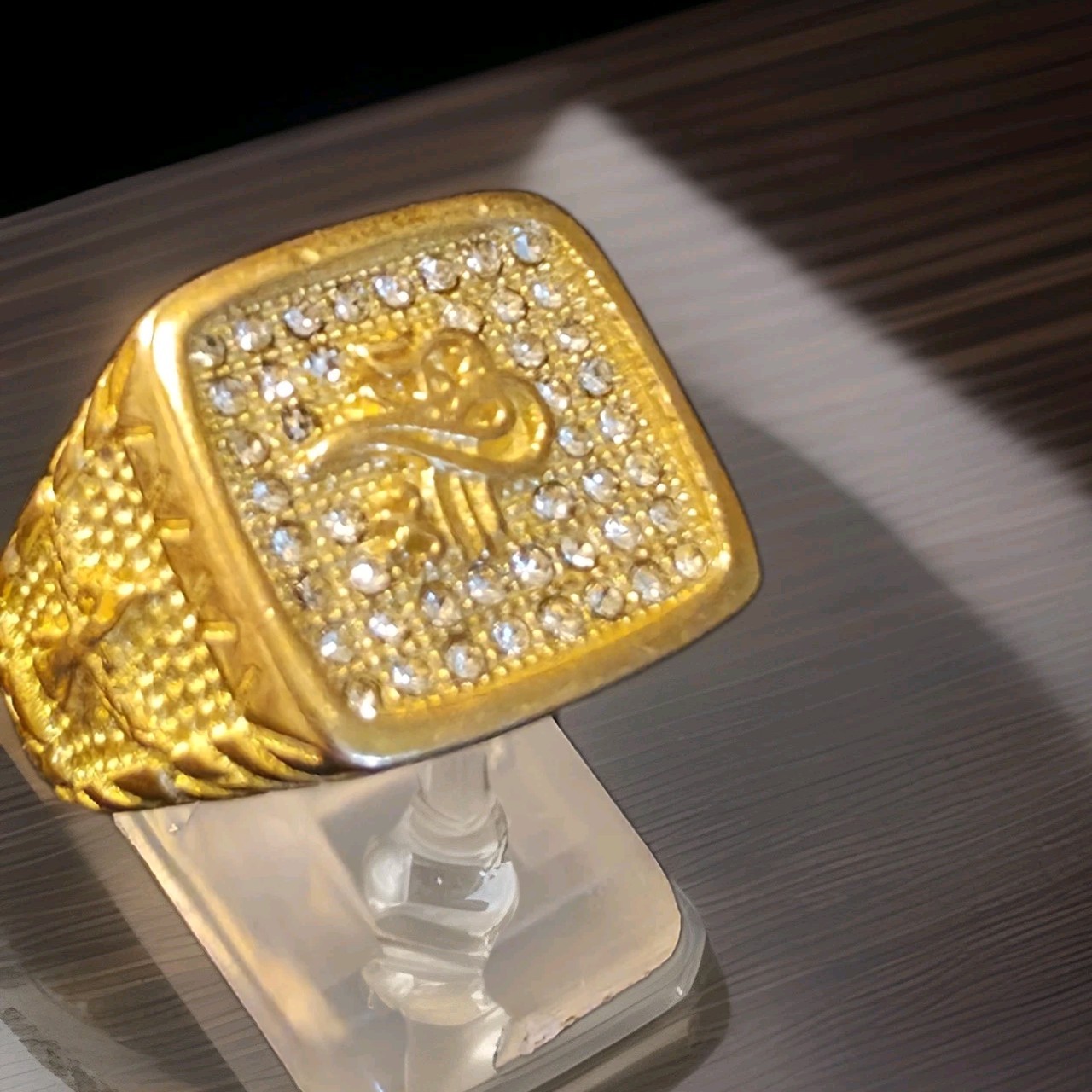 Mens Iced Allah Ring 18k Gold Plated w/ Sparkling CZ Stones Size 11. 5 US