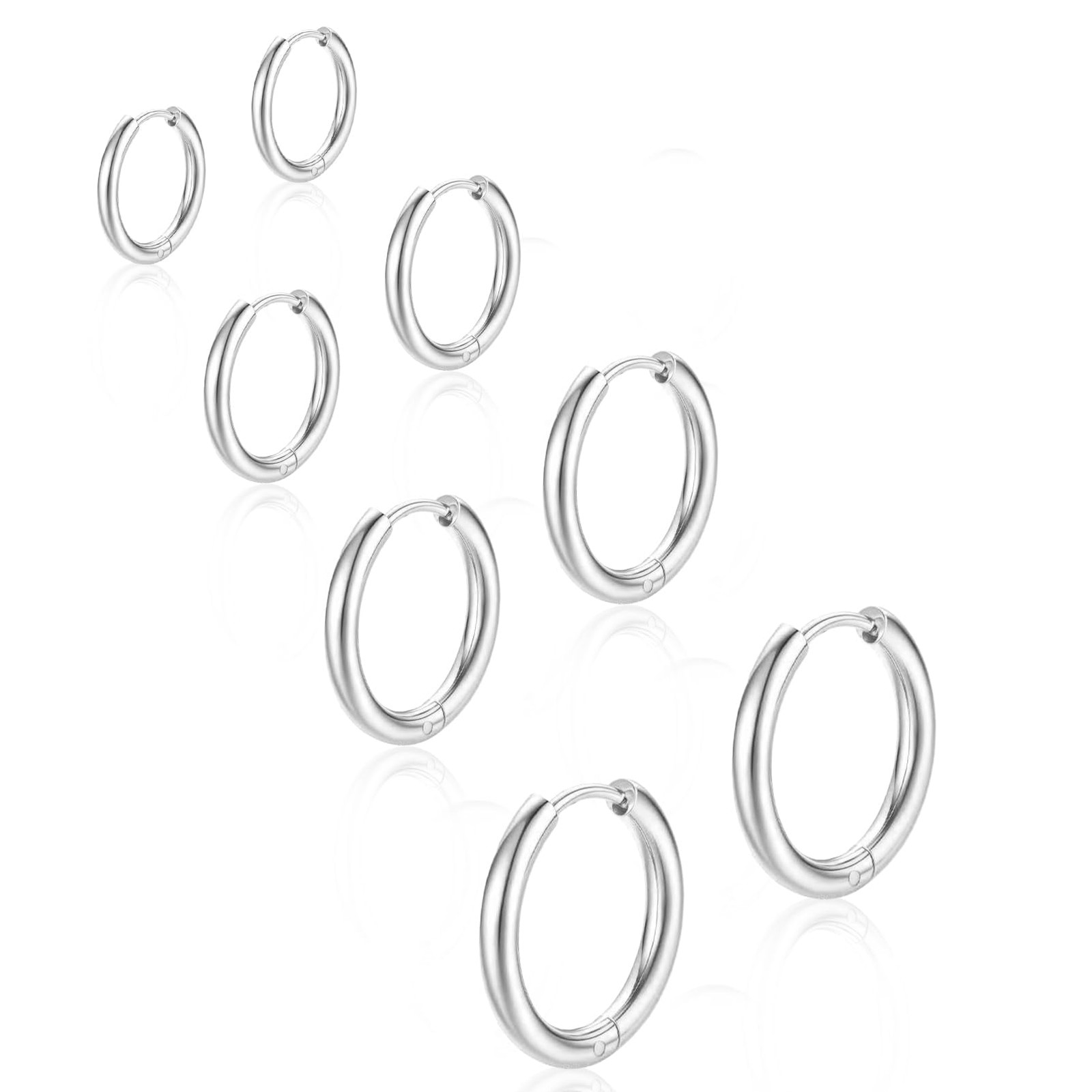 Small Silver Huggie Hoop Earrings Set for Women, 4 Pairs Surgical 316L Stainl…