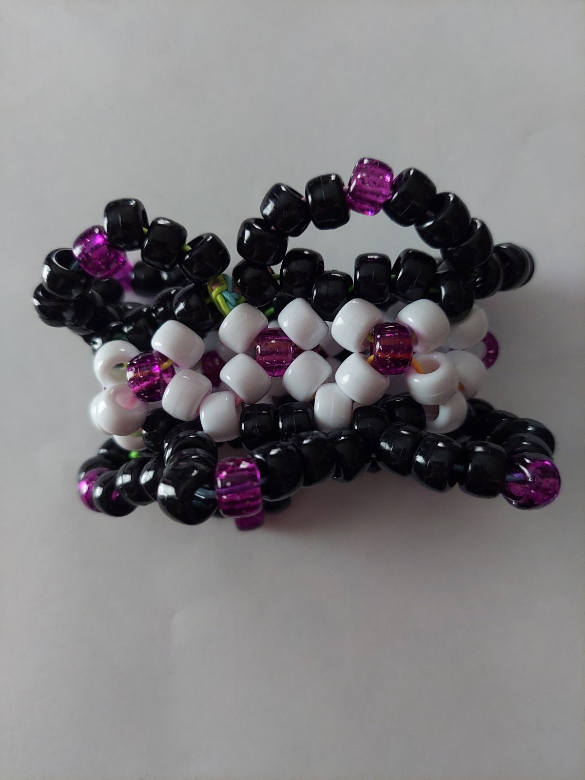 Black White & Purple Plastic Beaded Wrap Kandi Cuff Bracelet Stackable