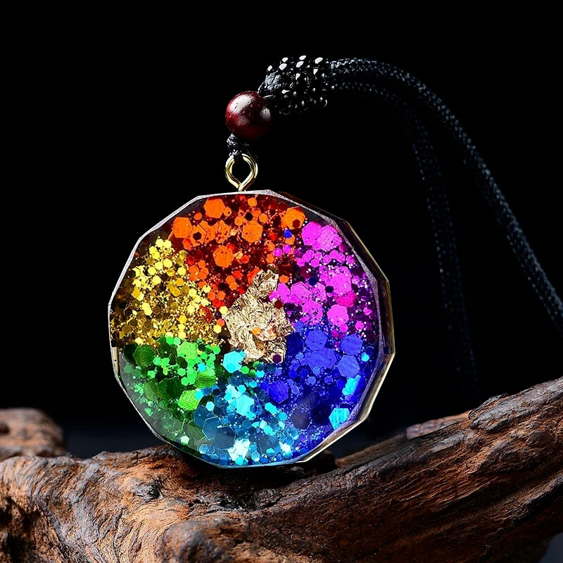 7 Chakra Natural Crystal Orgonite Pendant Healing Talisman Resin Unisex Necklace