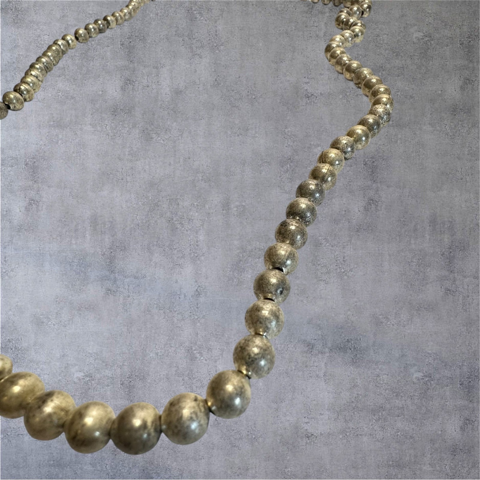 30in Silver Tone Metal Beaded Necklace Antique Textured Statement