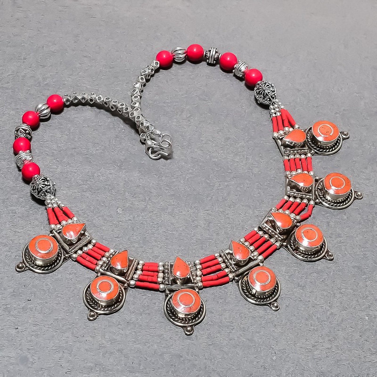 Red Coral Gemstone Necklace Handmade Amazing Tibetan Nepali Jewelry 18″ NN 6956