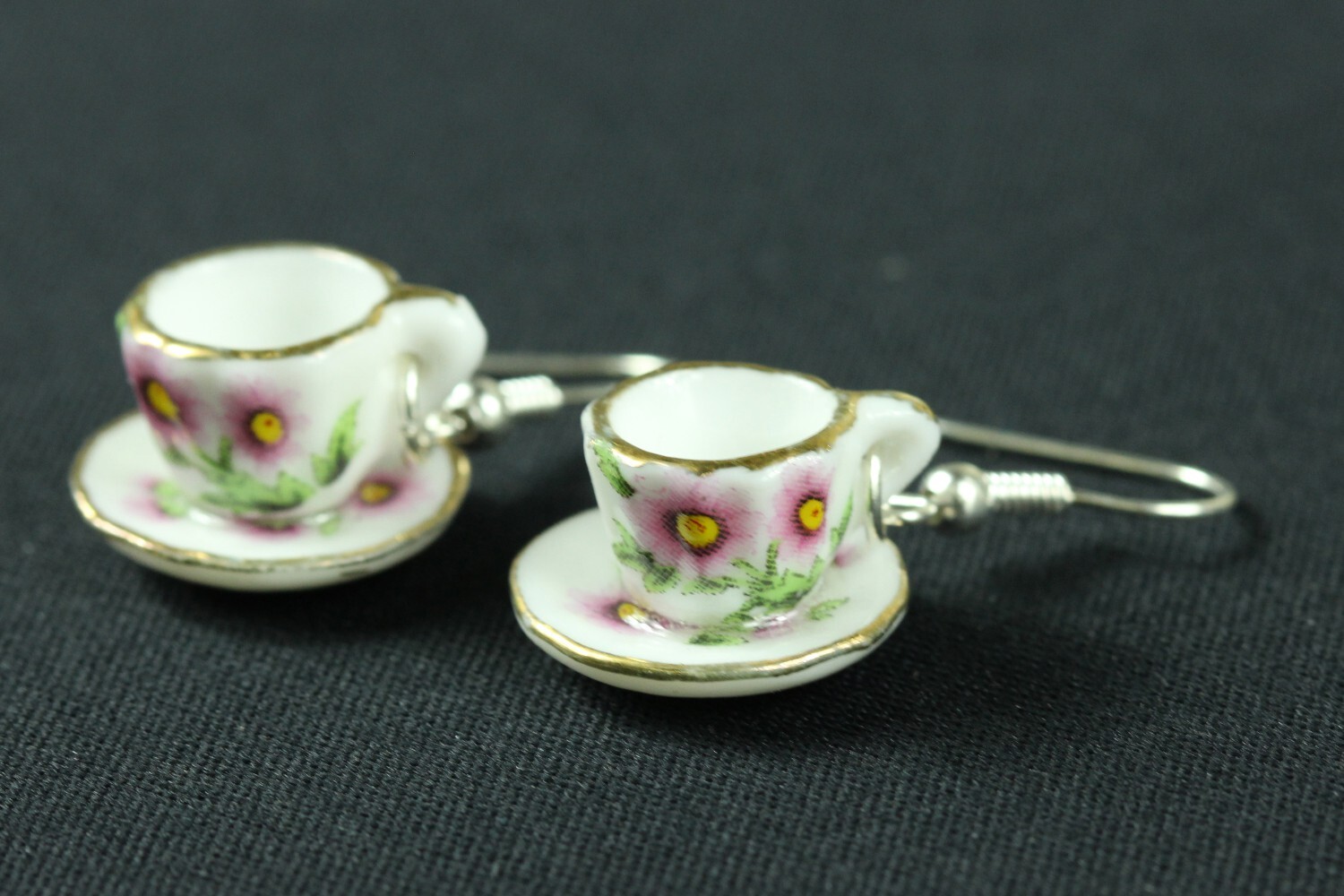 Earrings Cups Teacup Coffee Cup Miniblings Tea Coffee Gold Rim Porcelain