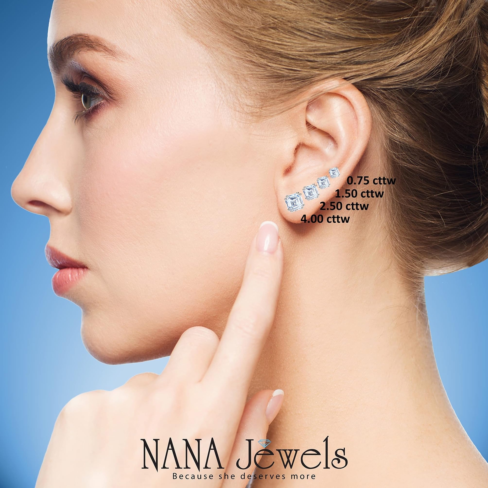 0.75-4.00ctw Asscher Cut Zirconia Stud Earrings Silver & 14K Post Hypoallergenic