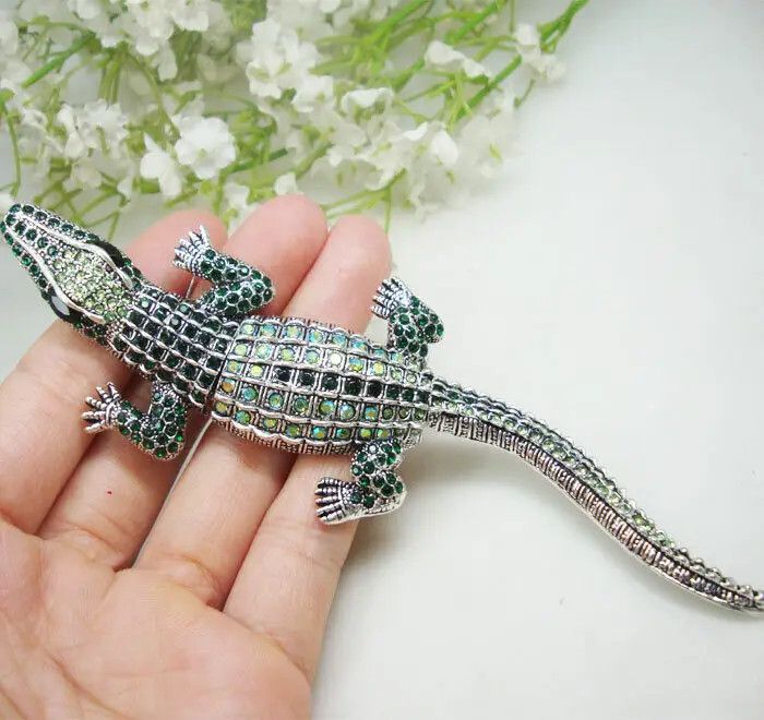 Vintage Style Animal Woman‘s Brooch Pin Pendant Green Rhinestone Jewelry