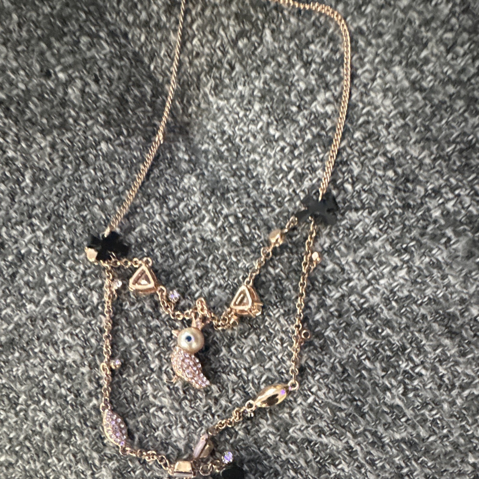 Vintage Betsey Johnson Panda Bear Layered Necklace Faux Pearl Crystal Charm