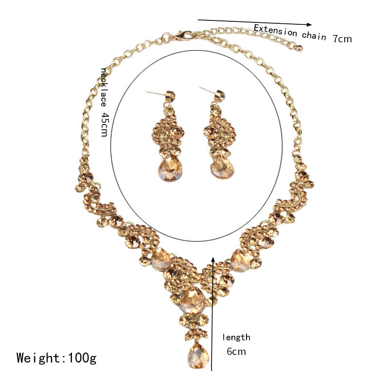 Wedding Bridal Crystal Necklace Earring Jewelry Set Women Evening Party Gifts