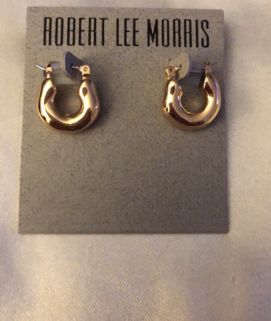 Robert Lee Morris Polished Gold Tone Chunky C-Shaped Small Hoop Earrings NWT