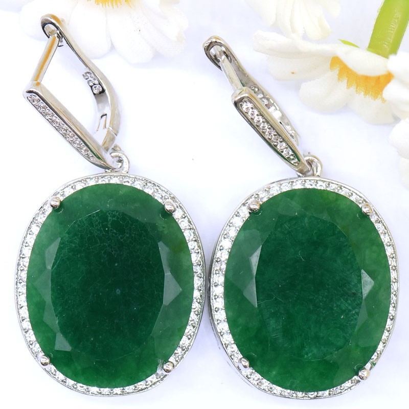 Buy 4 get 1 free Big Gemstone 17.5g Heated Green Emeralie Silver plated Earrings