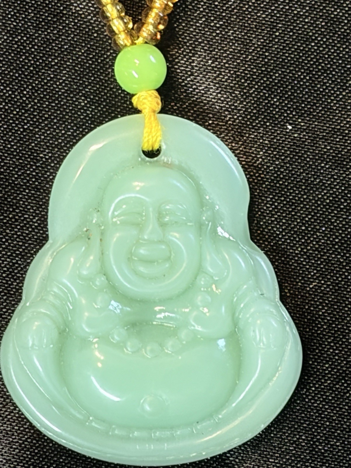 Green Chaldecony Big Belly Buddha W/plastic/resin Accent Beads
