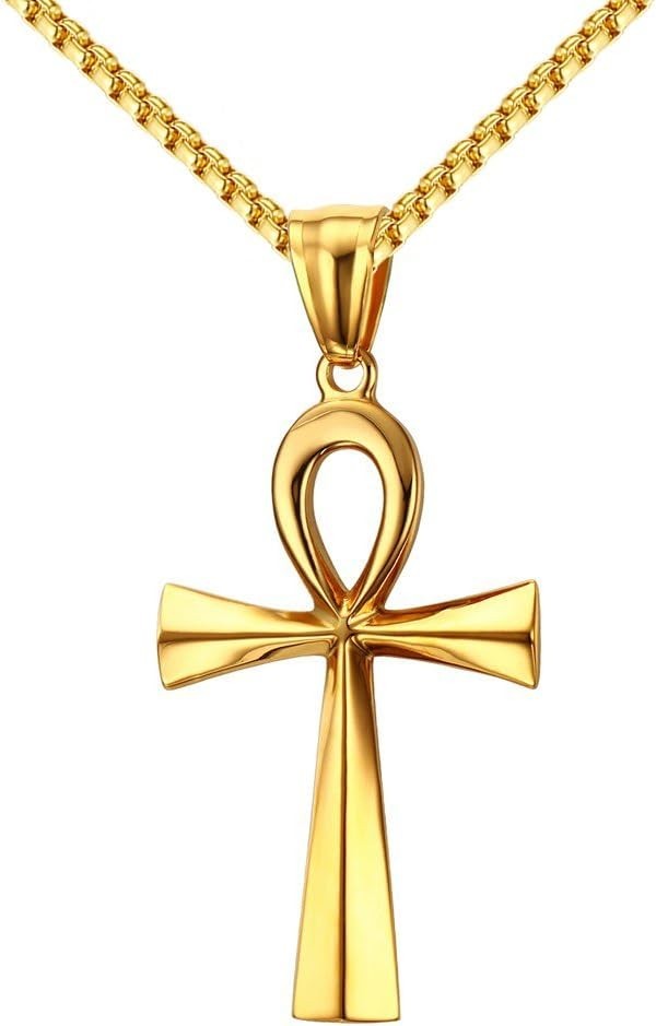 Gold-Tone Stainless Steel Coptic Ankh Cross Pendant Necklace for All Occasions