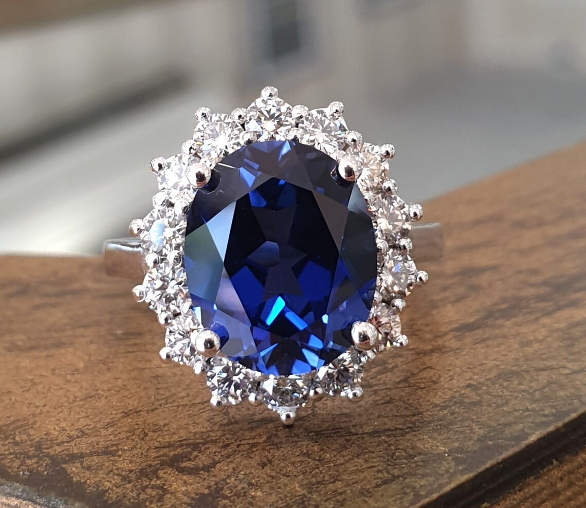 2CT Sappphire Lab Created 925 Silver Plated Halo Ring Anniversary Gift
