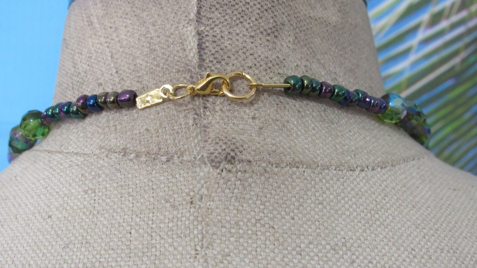 Necklace with a Strand of Green Based & Multicolor Small & Big Beads 23″