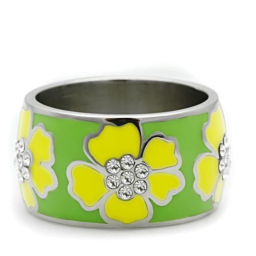 Women’s Floral Ring Band, Stainless Steel, Cluster, Wide Band, Enamel Ring