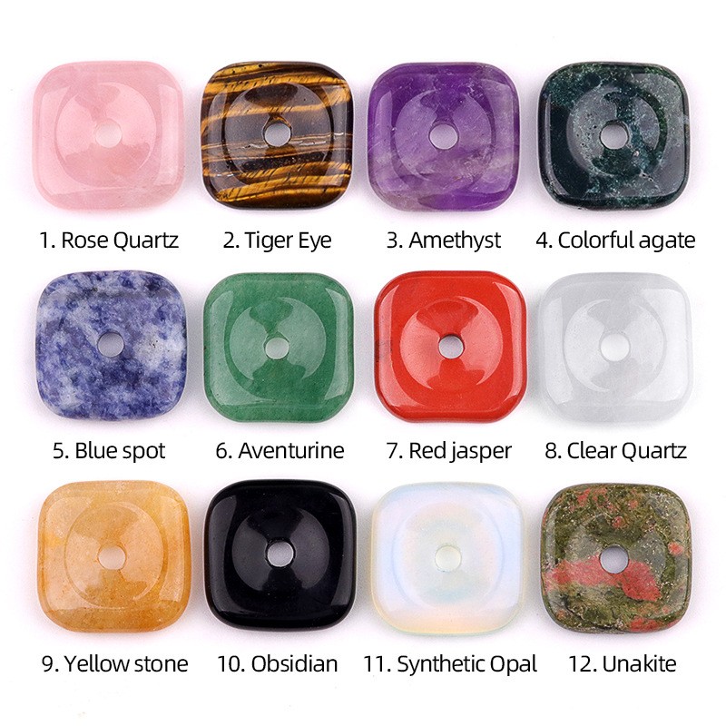 10pcs Mixed Natural Stone Knit Square Necklace Pendants Bead 30mm Reiki Healing