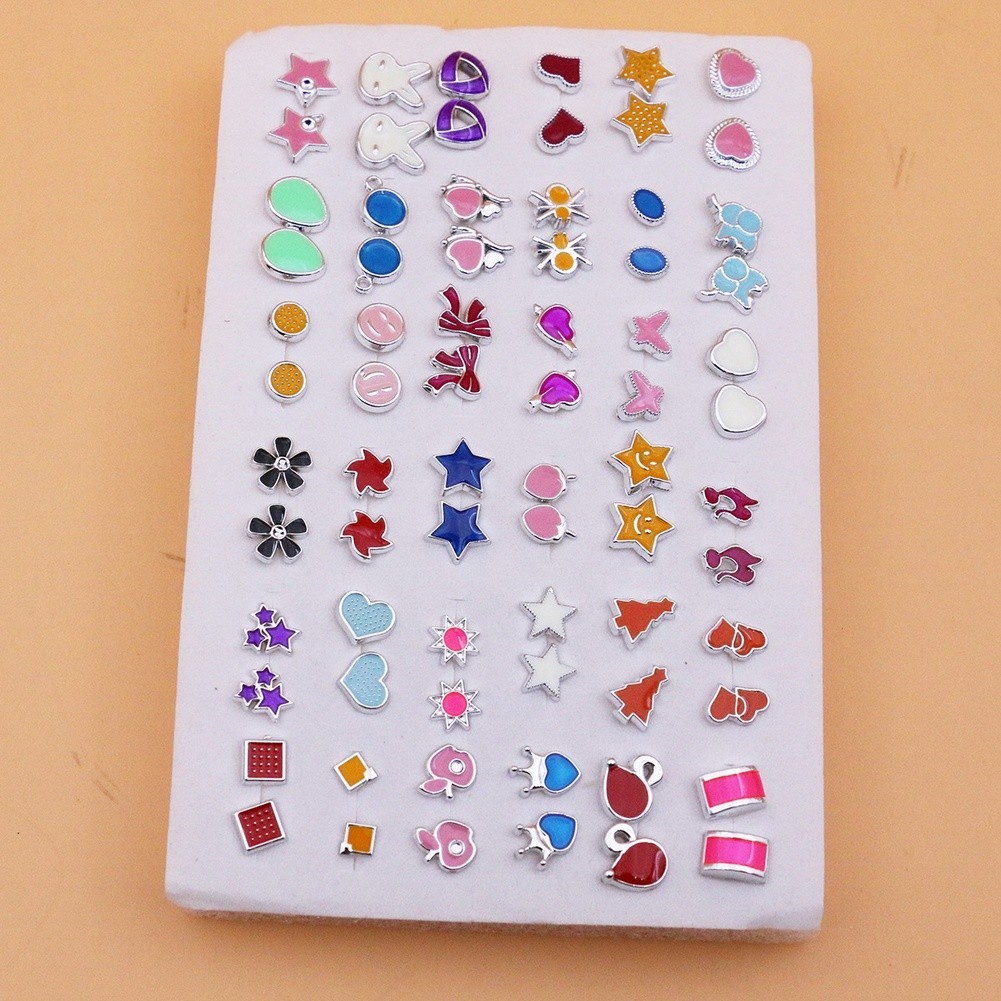 36 Pairs Mixed Color Flower Cartoon Enamel Stud Earrings Set Plastic Resin