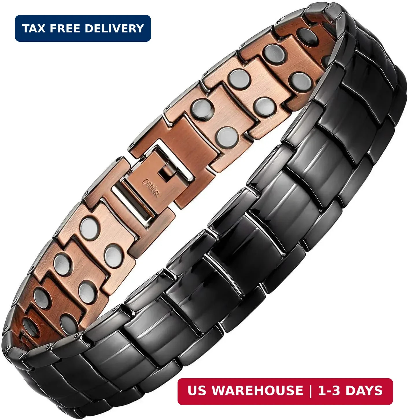 MagEnergy Mens Copper Magnetic Bracelets, 99.9% Pure Copper Bracelet with Double