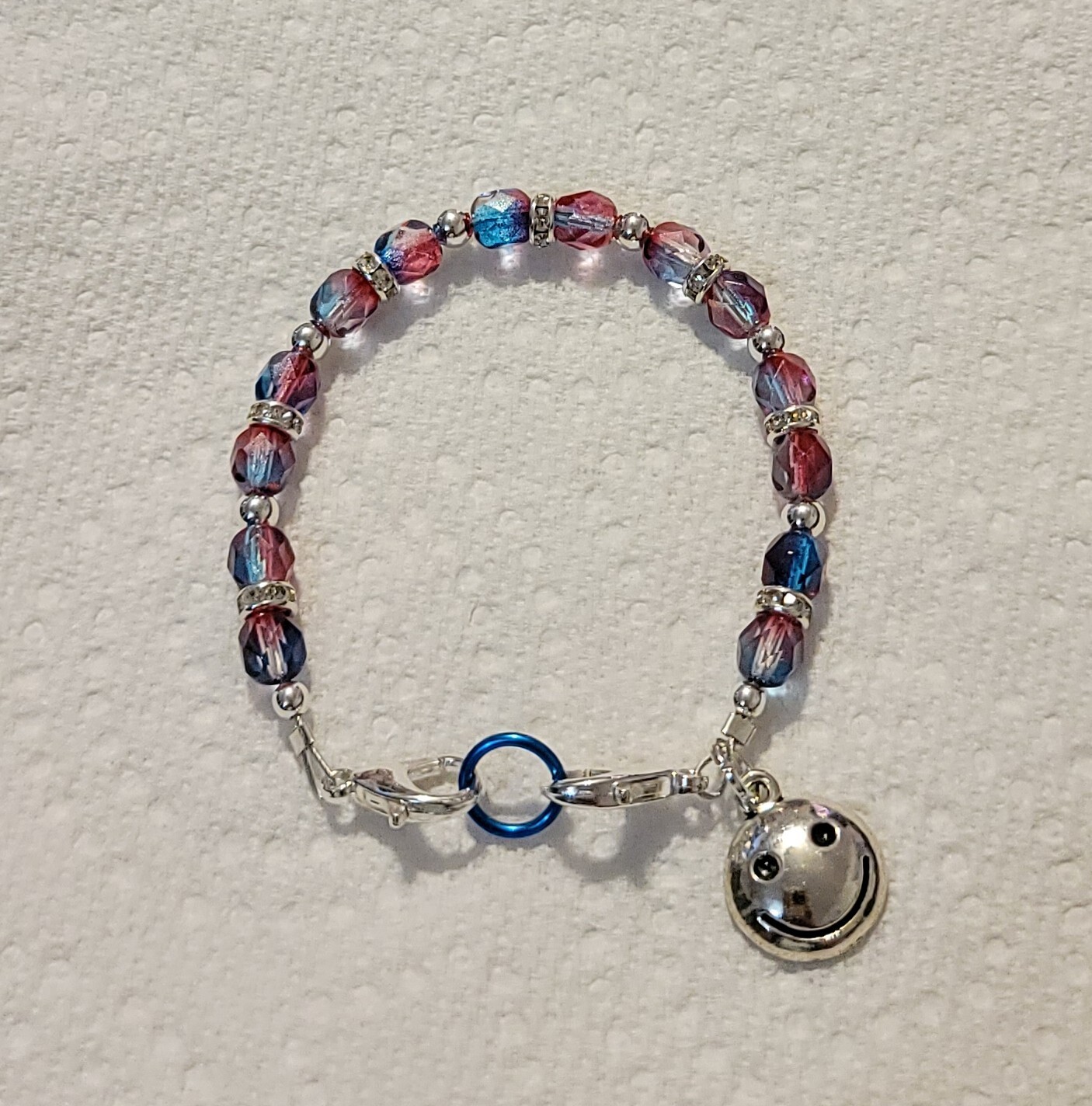 Czech Glass “Sassafras” Medical Alert ID Replacement Bracelet Aqua & Pink 6.5″